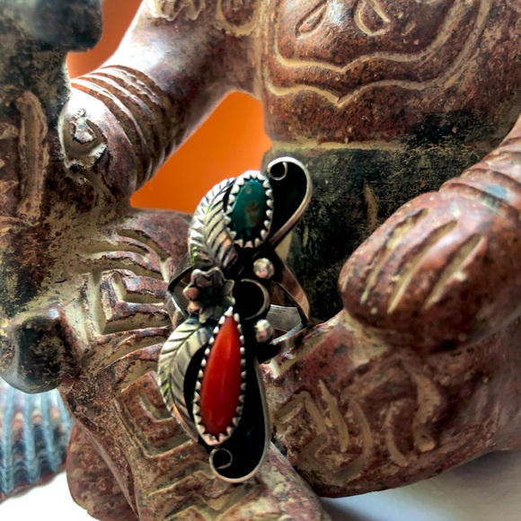 Sterling silver, turquoise, and coral ring!!! - Picture 8 of 9
